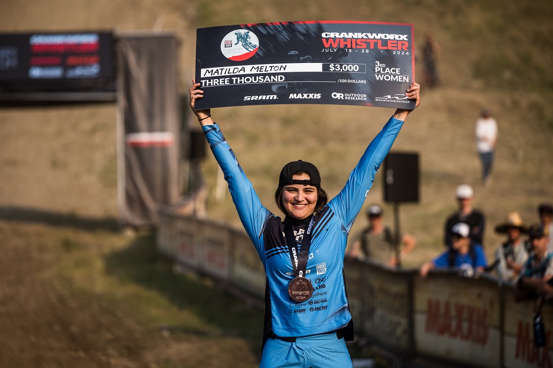 Tilly celebrating after her podium