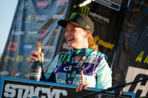 Jordan Jarvis celevrating a dominant win at Loretta Lynn's 2022.