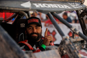 Elias Hannah after his '22 Baja 1000 win in the Maxxis shoed Honda Talon.