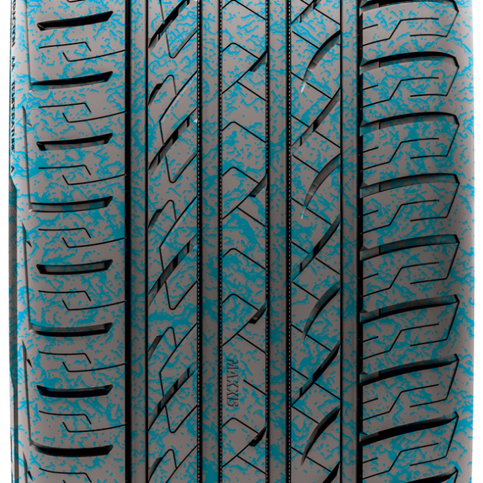 Tight tread shot of a tire with blue colored tread.