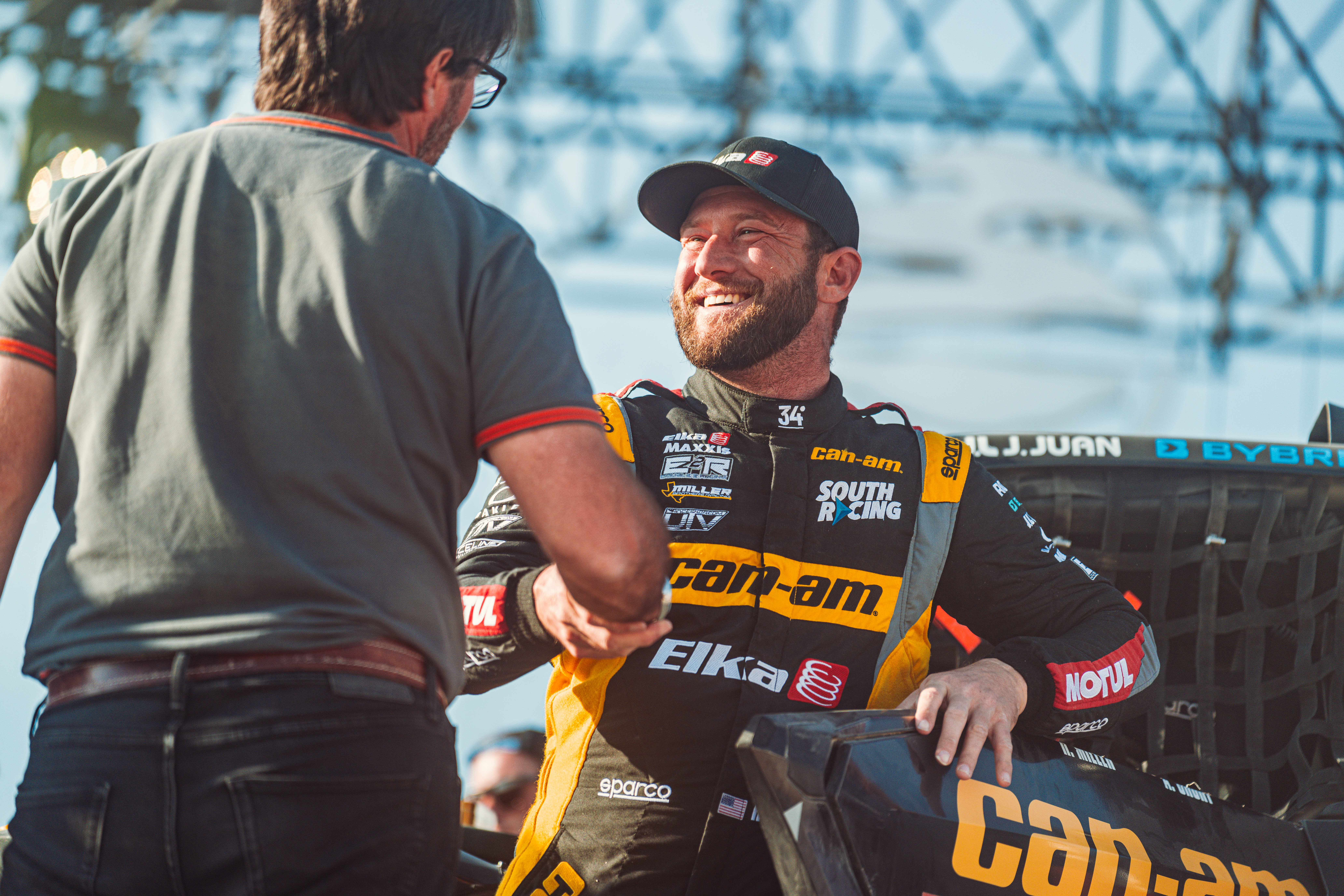 Hunter Miller smiling on the Dakar Rally podium.