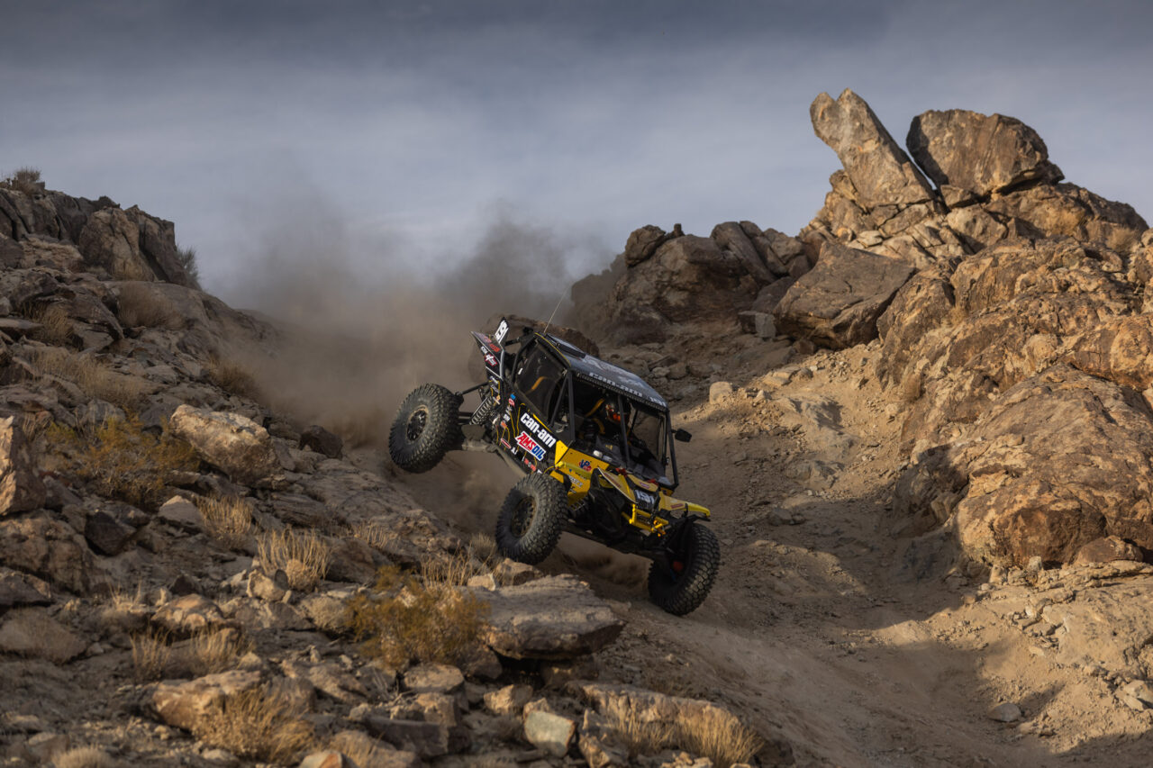 Cody Miller pinning it down a rocky hill in his Yellow and Black CanAm.
