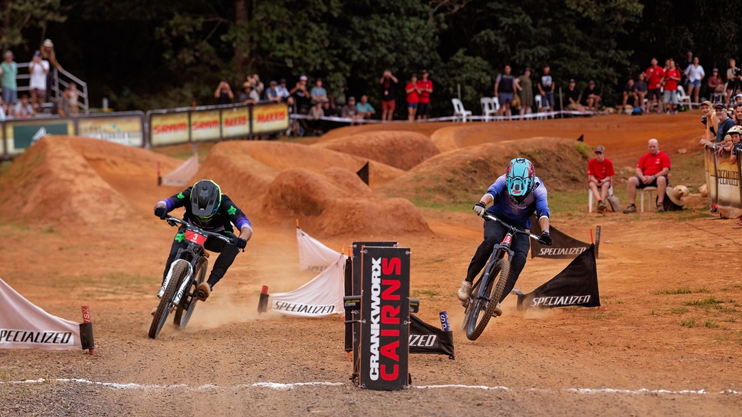 Dual slalom riders duking it out