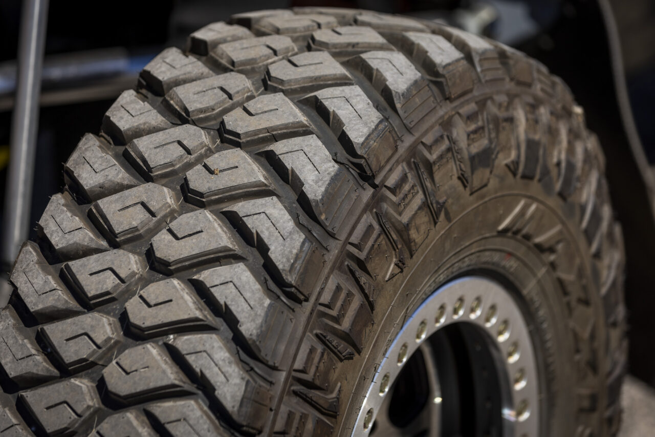Close up of the all new Desert Project tire the Maxxis RAZR MT-C 40