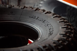 A close up of the Maxxis SxS desert Race tire. The Maxxis RAZR XT.