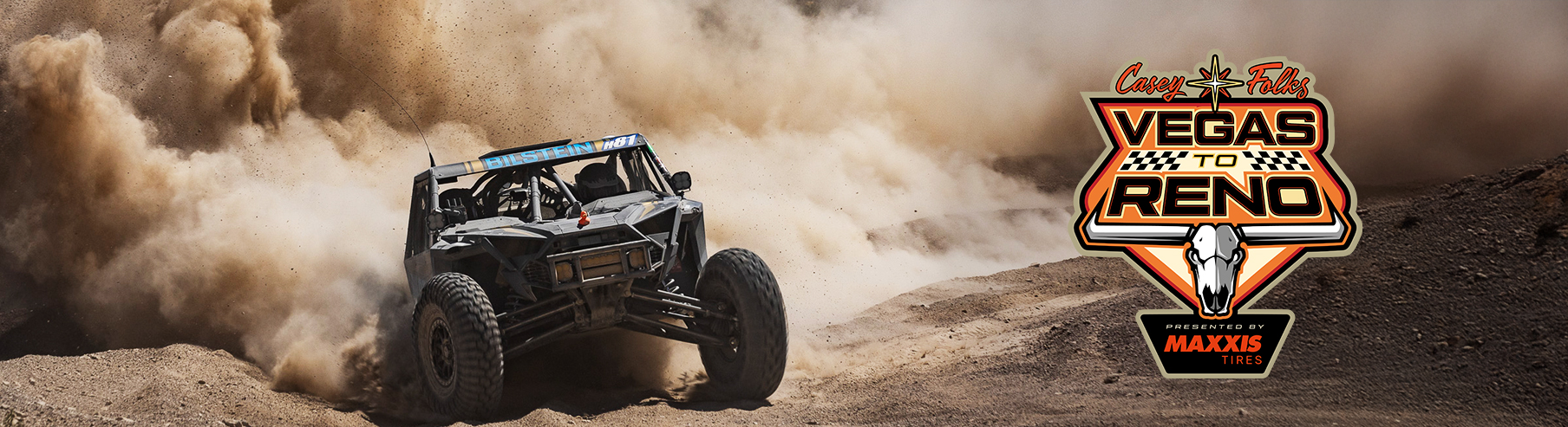 Doug Mitag in his BAD Polaris R race rig tearin' up the desert. V2R 2025 logo placed on R opposite of Douglas.