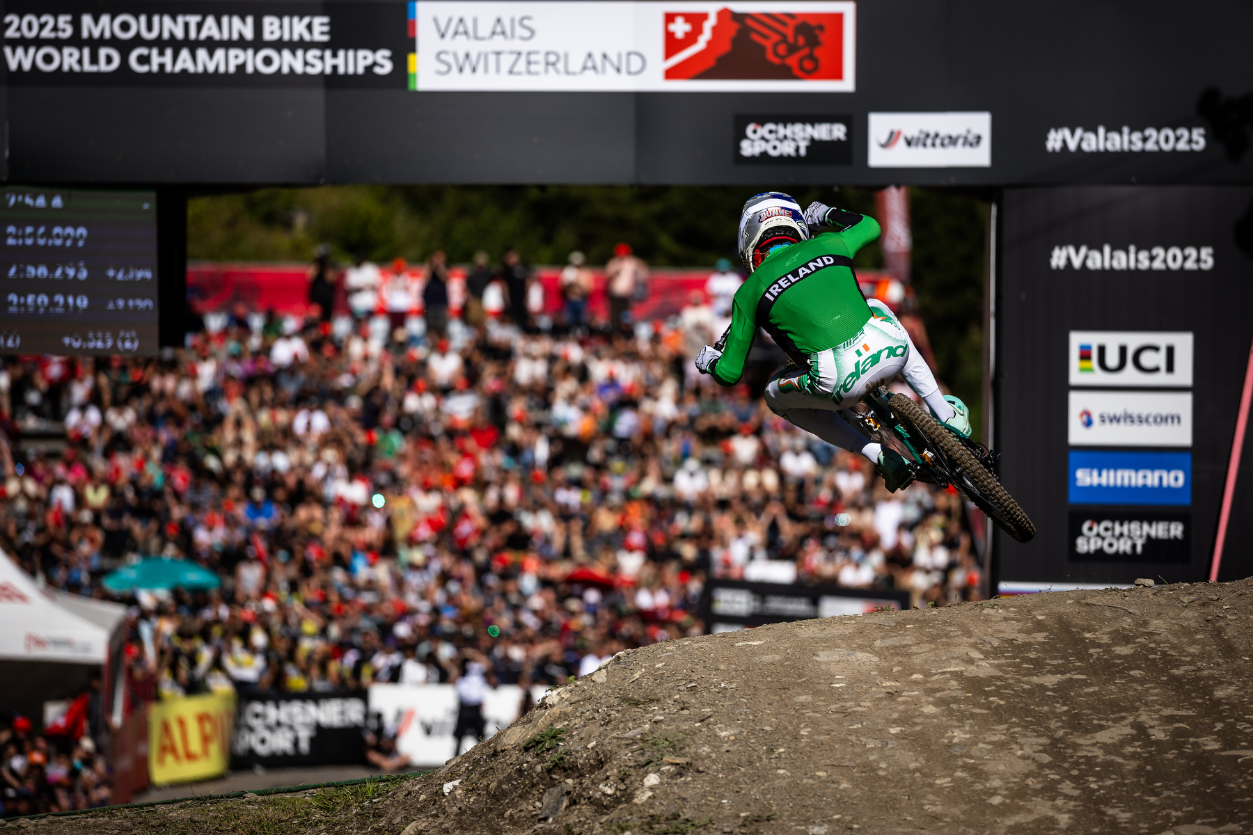 Irish rider jumping to the finish