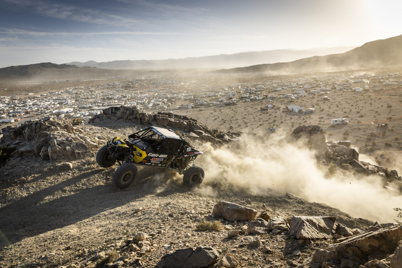 Kyle Chaney practicing in the rocks as he prepares to race.