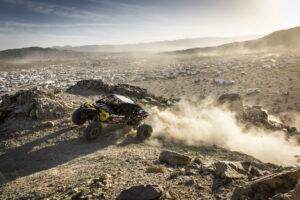Kyle Chaney practicing in the rocks as he prepares to race.