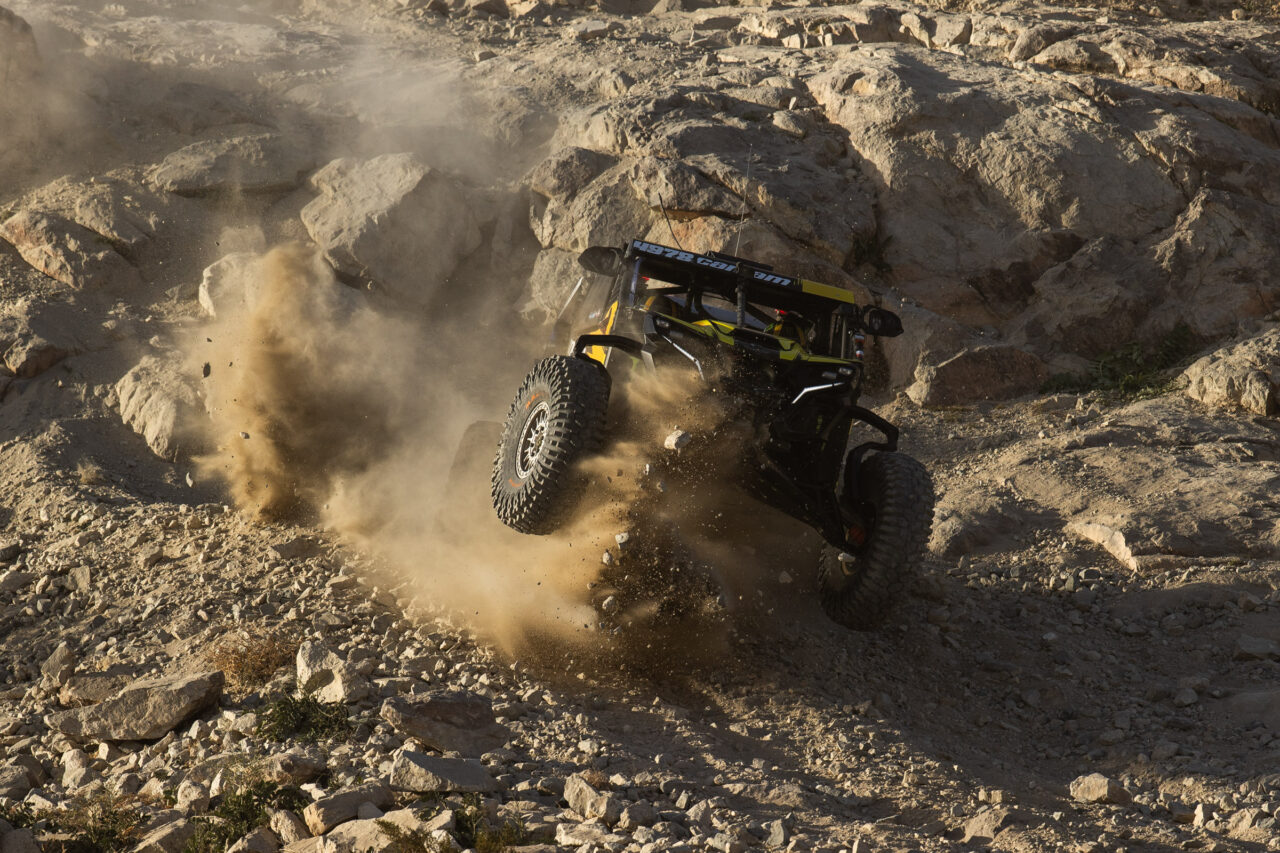 Kyle Chaney practicing in the rocks as he prepares to race.