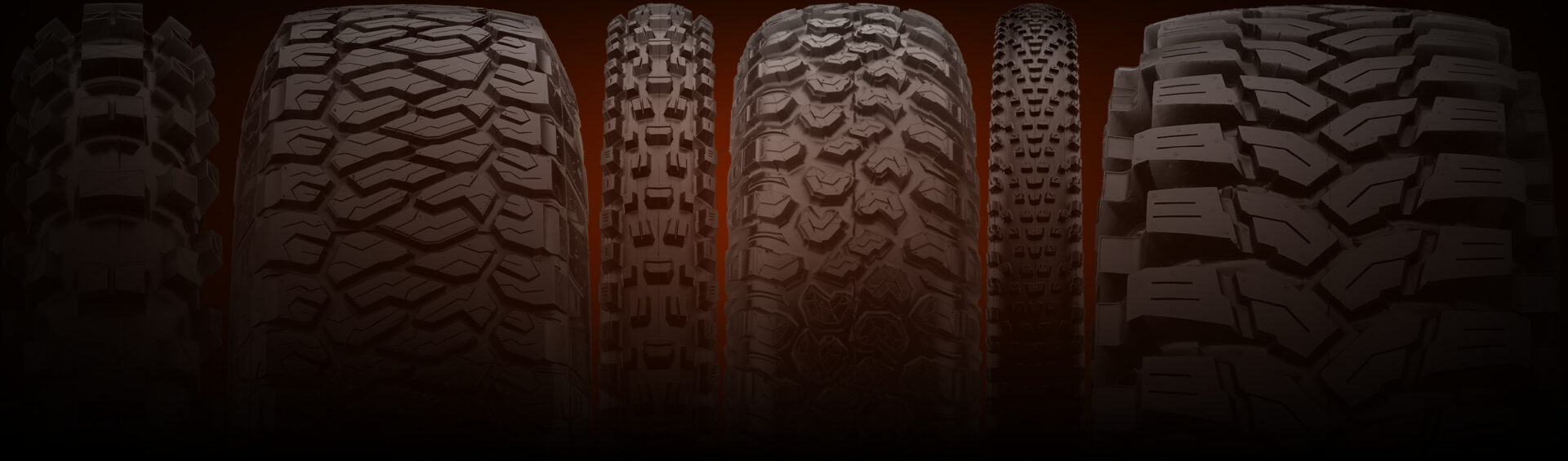 Tires lined up side by side with orange gradient overlay