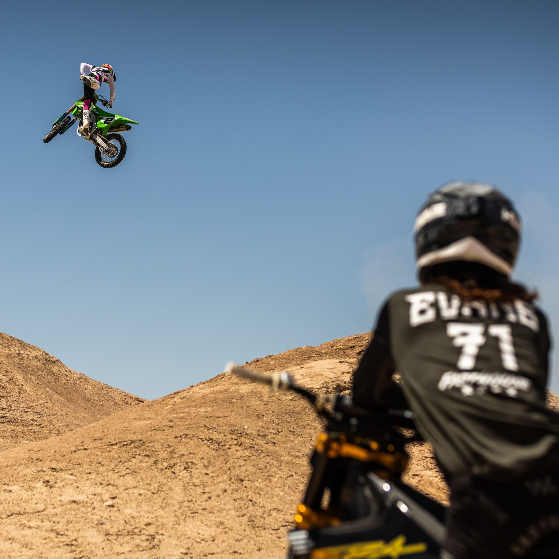 Pat Evans watching Jeremy McGrath bust out a classic nac nac