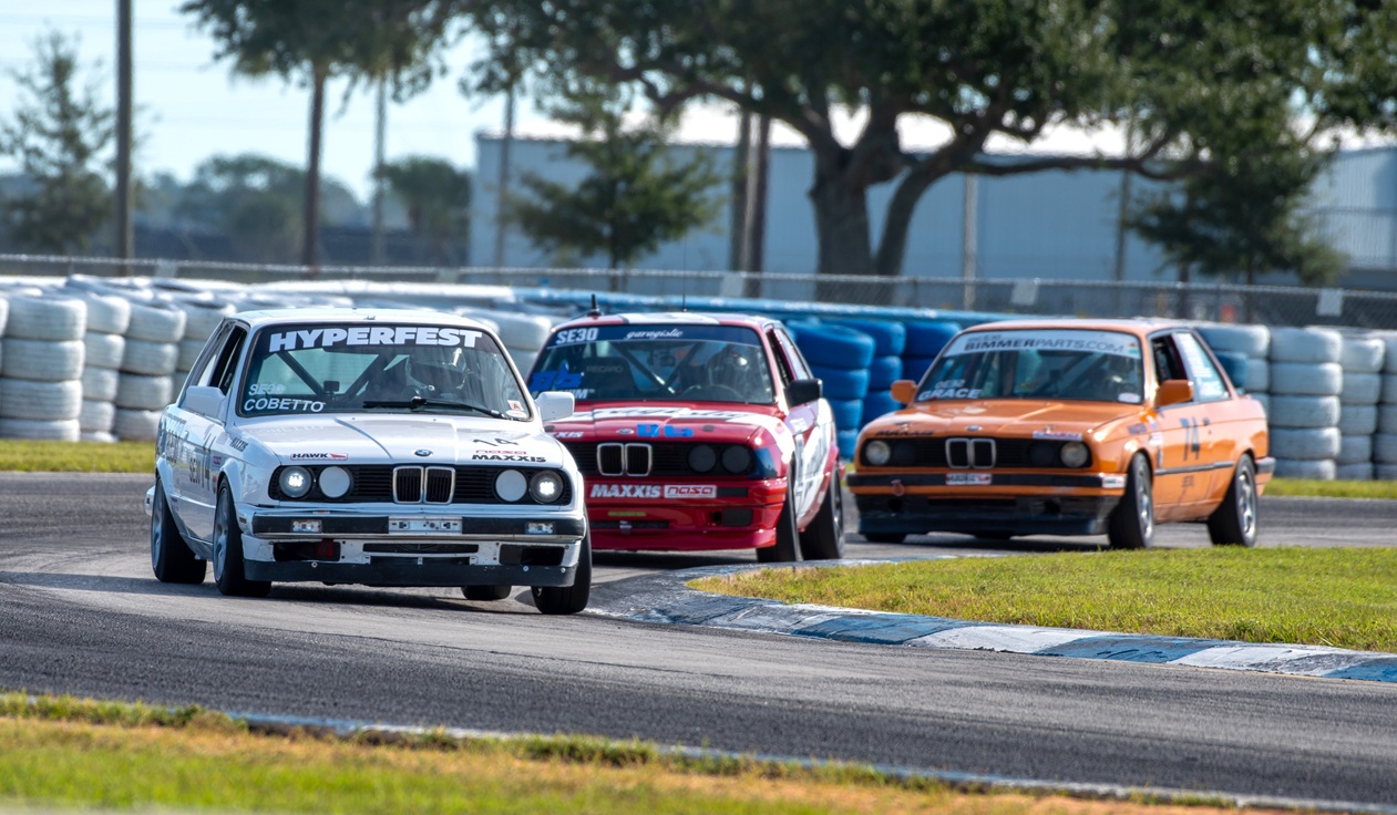Group of cars on track